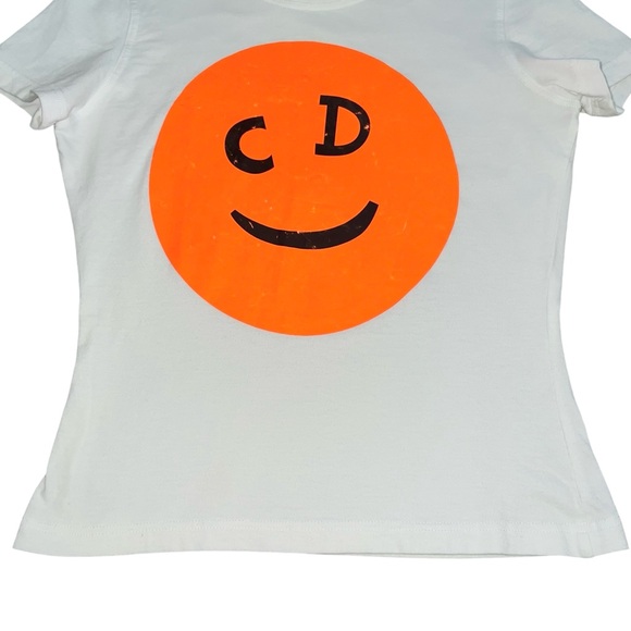 AUTH VTG Christian Dior Neon Orange Smiley Face CD Logo Graphic Tee Shirt Top - Picture 6 of 15